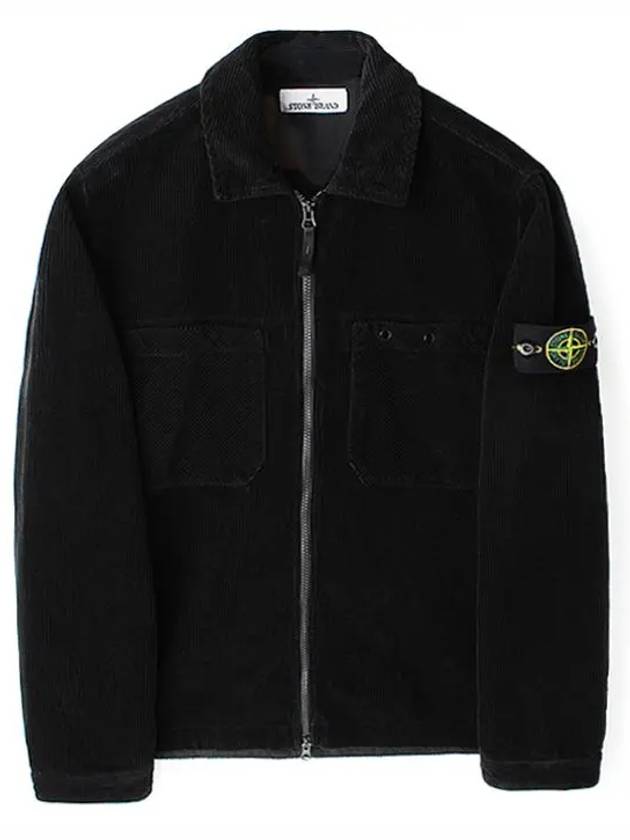 Organic Cotton Corduroy Zip-Up Jacket Black - STONE ISLAND - BALAAN 2