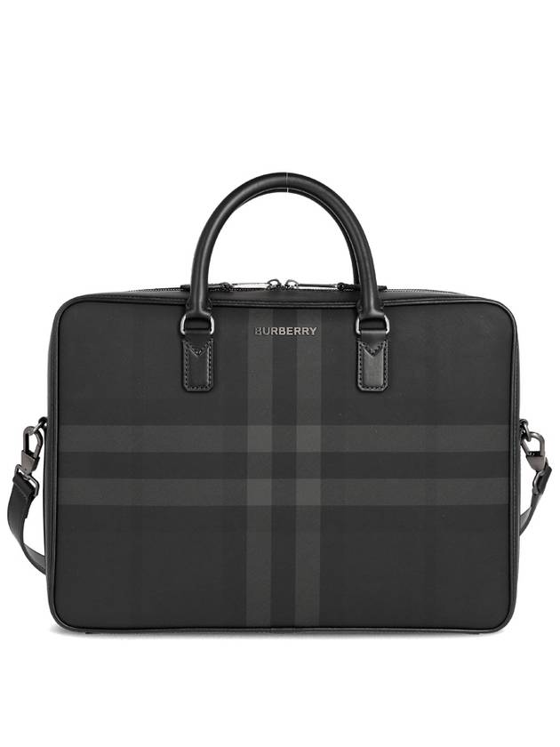 Check Print Leather Brief Case Charcoal - BURBERRY - BALAAN 2
