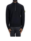 Half Zip-Up Stretch Wool Knit Top Black - STONE ISLAND - BALAAN 2