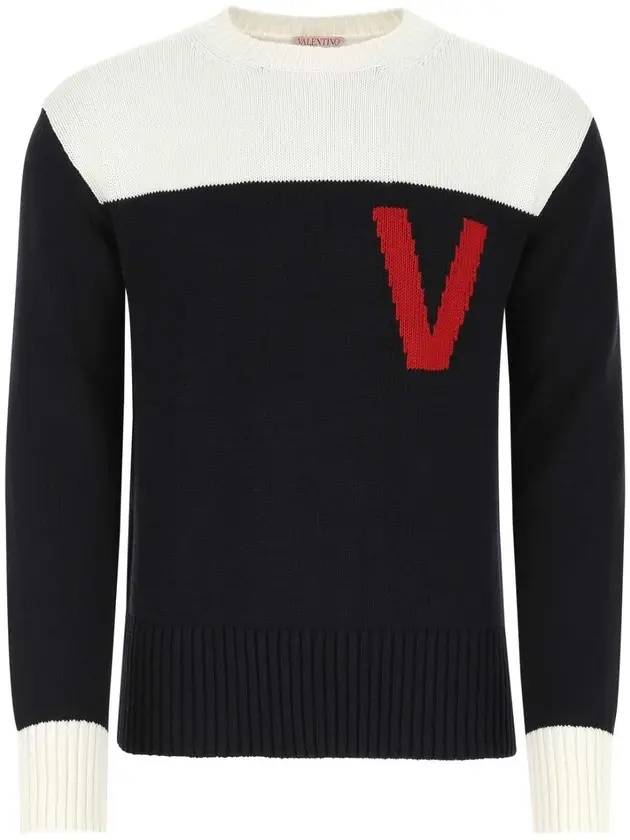 V Logo Bicolor Knit Top White Black - VALENTINO - BALAAN 1