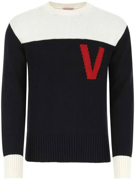 V Logo Bicolor Knit Top White Black - VALENTINO - BALAAN 1