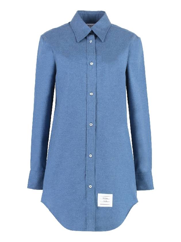 Women's Button Down Shirt Short Dress Blue - THOM BROWNE - BALAAN 2