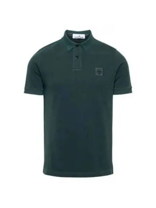 Men's Logo Patch Short Sleeve PK Shirt Bottle Green - STONE ISLAND - BALAAN.