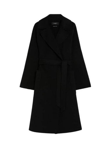 Robo Wrap Satin Wool Singe Coat Black - MAX MARA - BALAAN 1