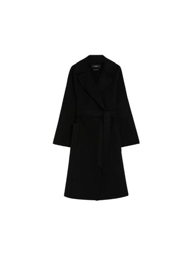 Robo Wrap Satin Wool Singe Coat Black - MAX MARA - BALAAN 1