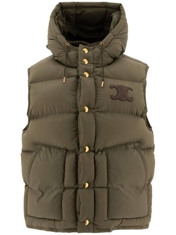 Triomphe Patch Hooded Down Vest Light Khaki - CELINE - BALAAN 1