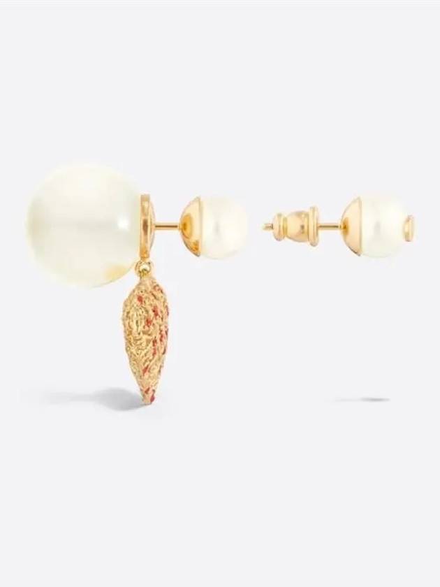 Amour Tribales White Resin Pearl Earrings Gold - DIOR - BALAAN 4