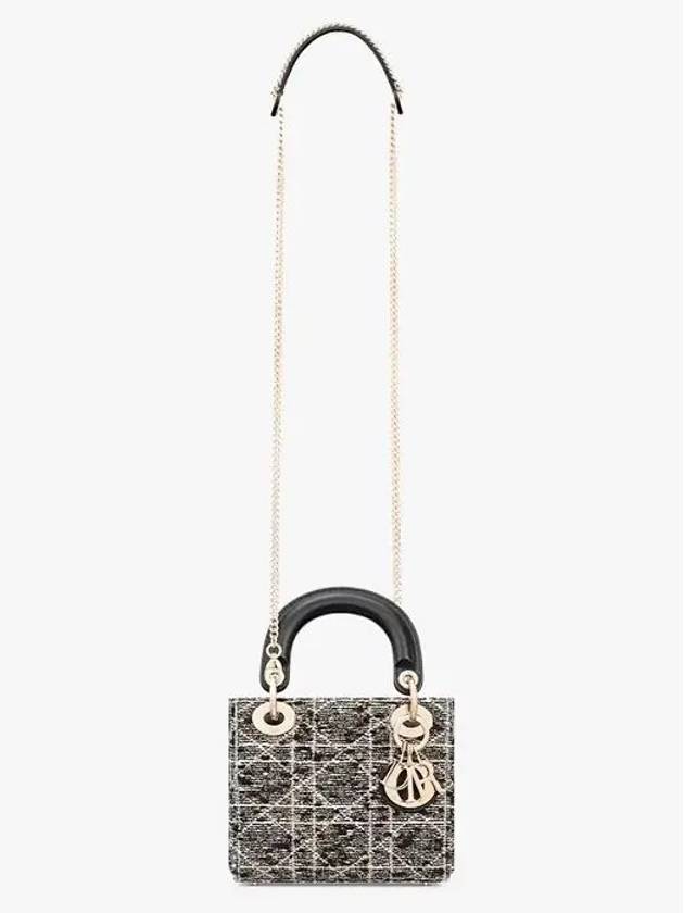 Lady Cannage Tweed Metallic Thread Small Tote Bag Black - DIOR - BALAAN 5