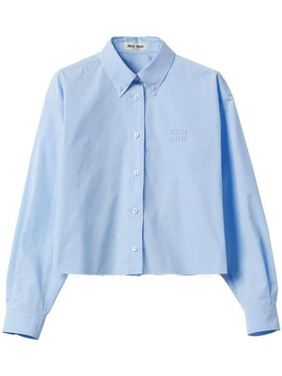 Embroidered Logo Poplin Long Sleeve Shirt Sky Blue - MIU MIU - BALAAN 2