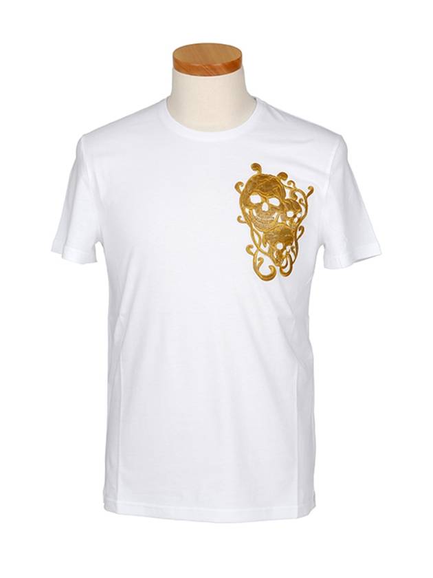 Gold Skull Logo Short Sleeve T-Shirt White - ALEXANDER MCQUEEN - BALAAN 3