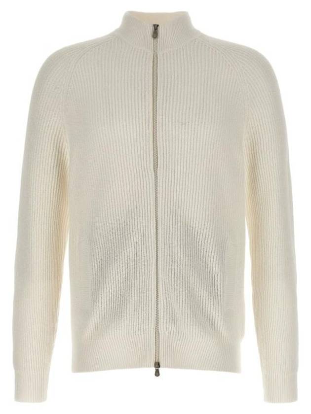 Ribbed Cotton Full-Zip Cardigan White - BRUNELLO CUCINELLI - BALAAN 2