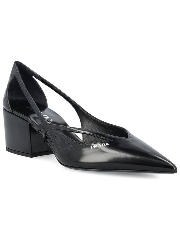 Women's Brushed Leather Cut-Out Pumps Black - PRADA - BALAAN 3