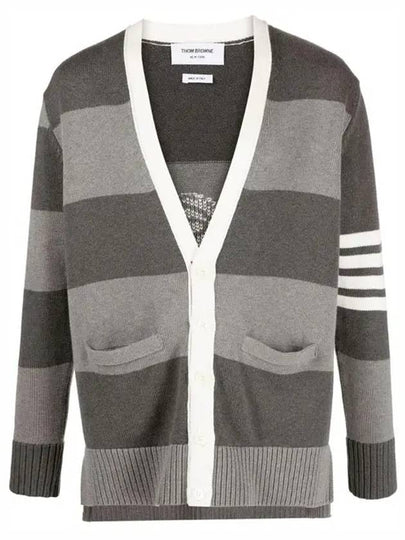 Pattern Intarsia Stripe Cardigan Grey - THOM BROWNE - BALAAN 2