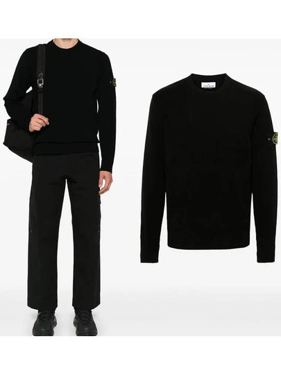 Compass Badge Crewneck Virgin Wool Knit Top Black - STONE ISLAND - BALAAN 2