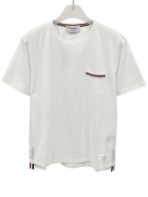 Men's Medium Weight Jersey Tipped Pocket Crewneck Short Sleeve T-Shirt White - THOM BROWNE - BALAAN 2