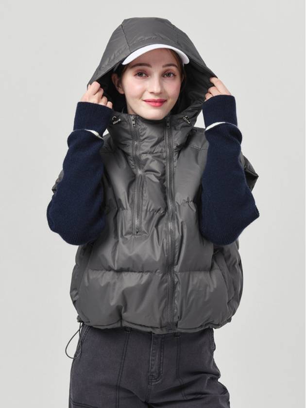 Women s Hood Decoration Zipper Loose Fit Wellon Padded Dark Gray Vest DO6242VT16 - DOYOUKNOWMC GOLF WEAR - BALAAN 2