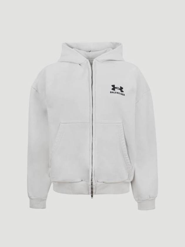 Embroidered Logo Hoodie Zip-Up Grey - BALENCIAGA - BALAAN 2