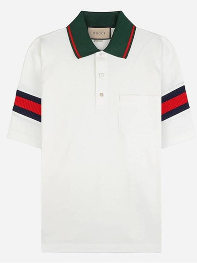 Web Cotton Jersey Short Sleeve Polo Shirt White - GUCCI - BALAAN 2