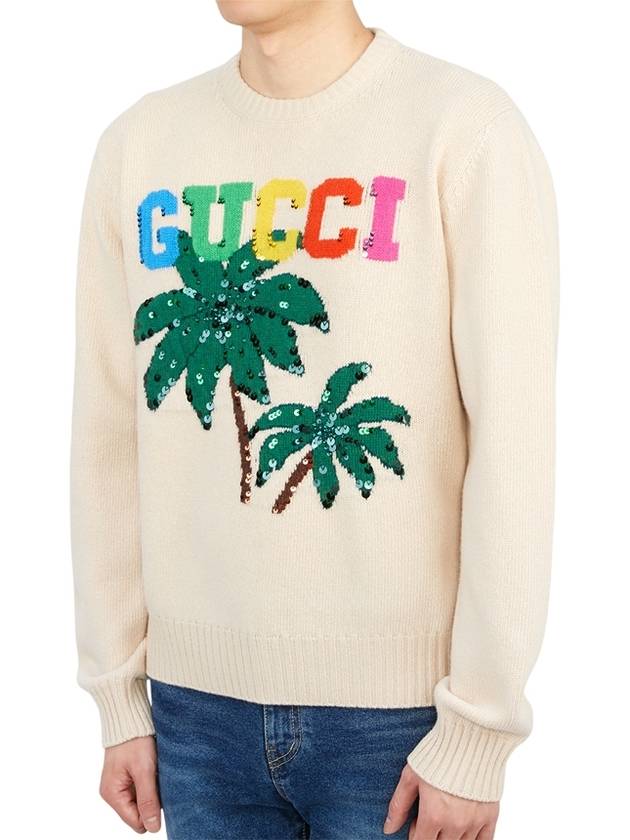 Logo Print Wool Knit Top Beige - GUCCI - BALAAN 3