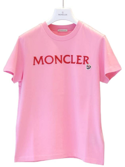 Embroidered Logo Cotton Short Sleeve T-Shirt Candy Pink - MONCLER - BALAAN 2