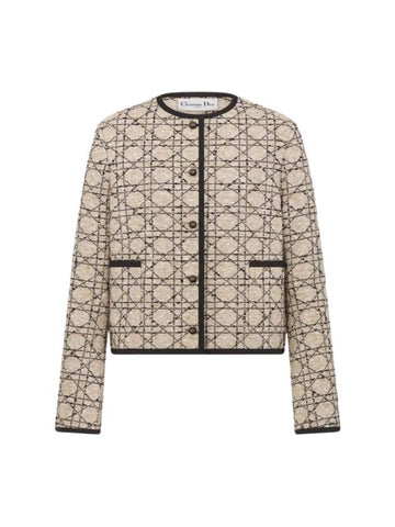 Cannage Cropped Tweed Jacket Beige - DIOR - BALAAN 1