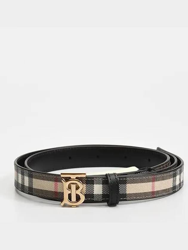 TB Gold Logo Vintage Check Reversible Leather Belt Archive Beige Black - BURBERRY - BALAAN.