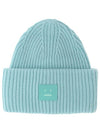 Face Patch Ribbed Wool Beanie Turquoise Blue - ACNE STUDIOS - BALAAN 2