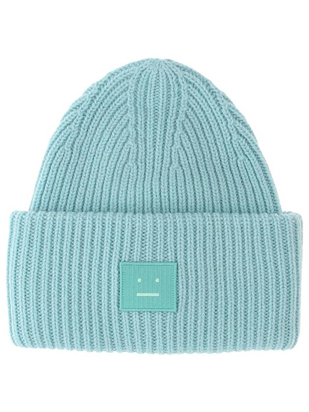 Face Patch Ribbed Wool Beanie Turquoise Blue - ACNE STUDIOS - BALAAN 2