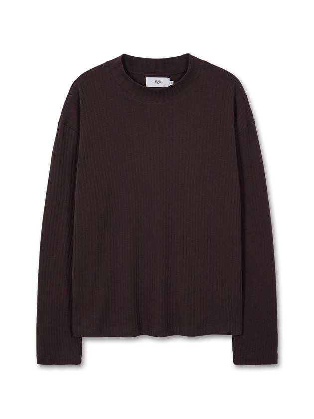 Loose ribbed mock neck knit t-shirt DARK BROWN - WEST GRAND BOULEVARD - BALAAN 2