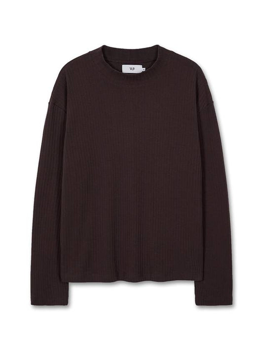 Loose ribbed mock neck knit t-shirt DARK BROWN - WEST GRAND BOULEVARD - BALAAN 2