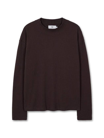 Loose ribbed mock neck knit t-shirt DARK BROWN - WEST GRAND BOULEVARD - BALAAN 1