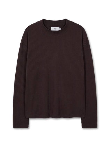 Loose ribbed mock neck knit t-shirt DARK BROWN - WEST GRAND BOULEVARD - BALAAN 1