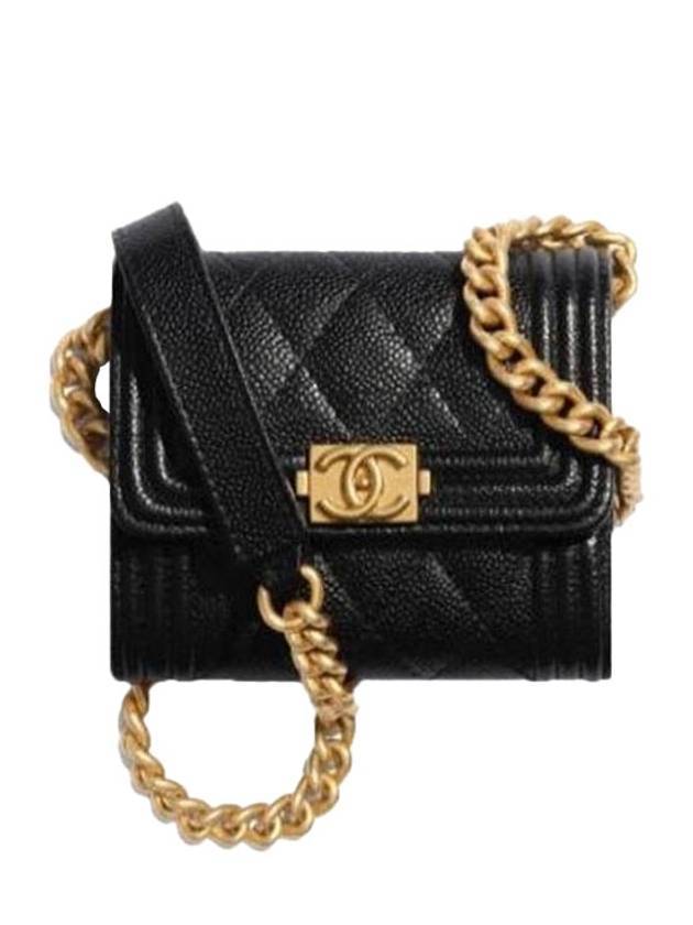 Boy Flap Chain Grained Calfskin Coin Case Gold Black - CHANEL - BALAAN 1