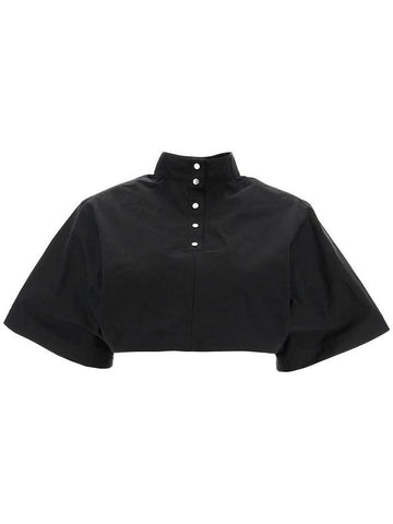 high-neck poplin top with long sleeves - ALAIA - BALAAN 1