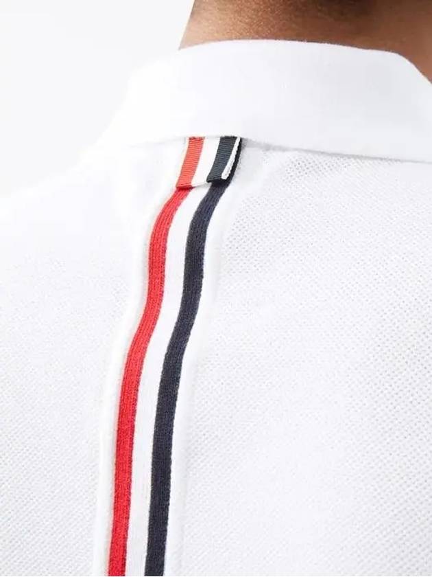 Men's Cotton Pique Center Bag Striped Short Sleeve Polo Shirt White - THOM BROWNE - BALAAN 4