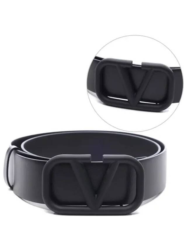 V Logo Buckle Leather Belt Black - VALENTINO - BALAAN 2