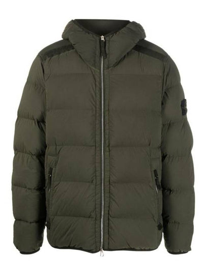 Seamless Logo Nylon Hooded Down Jacket Olive - STONE ISLAND - BALAAN 2