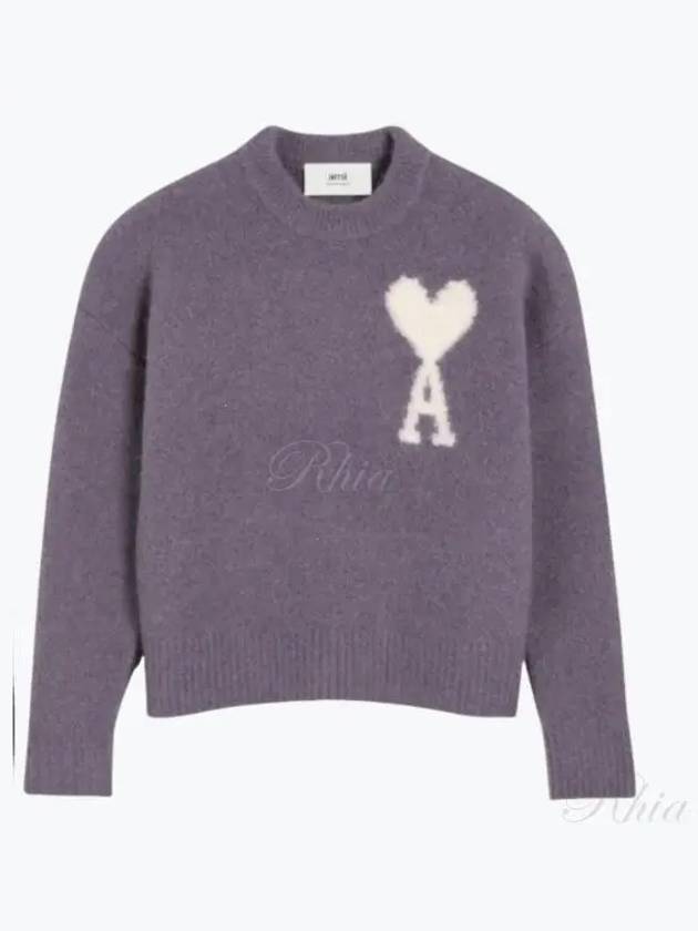 Intarsia Logo Crewneck Knit Top Lilac - AMI - BALAAN 2