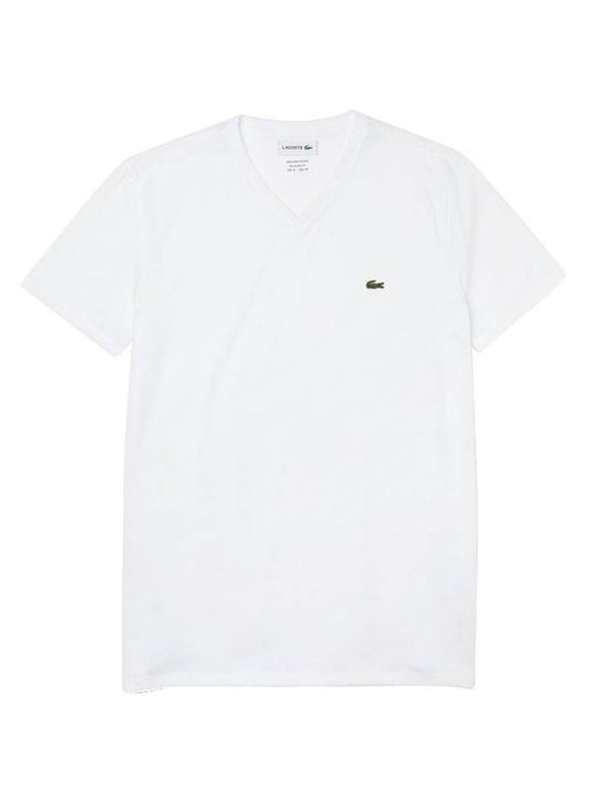 Men's Logo V-Neck Short Sleeve T-shirt White - LACOSTE - BALAAN 1