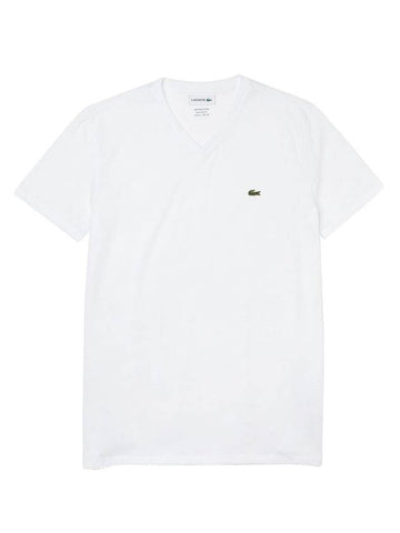 Men's Logo V-Neck Short Sleeve T-shirt White - LACOSTE - BALAAN 1