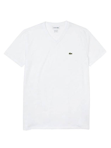 Men's Logo V-Neck Short Sleeve T-shirt White - LACOSTE - BALAAN 1