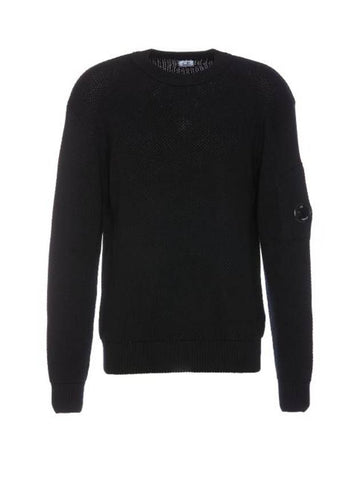 Re-Wool Lens Crewneck Knit Top Black - CP COMPANY - BALAAN 1