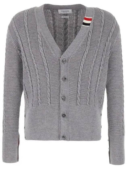 Cable Knitwear Virgin Wool Cardigan Grey - THOM BROWNE - BALAAN 2