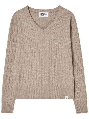 V neck cable knit pullover Melange beige - THE GREEN LAB - BALAAN 1