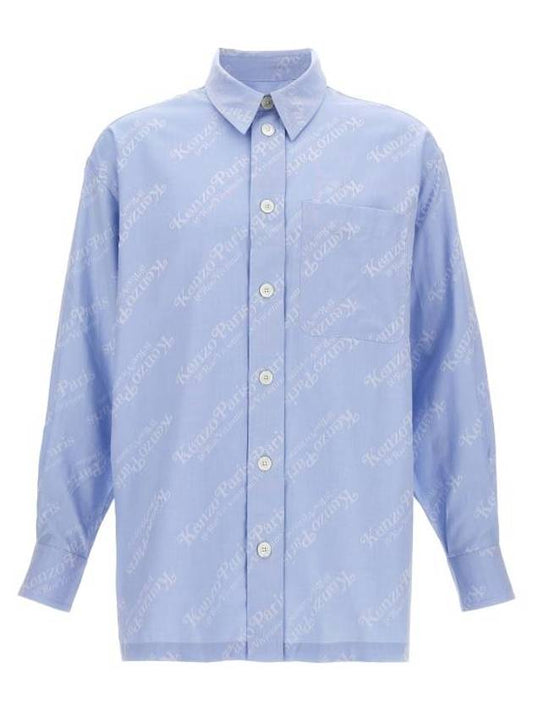 Verdy Logo Print Allover Oversized Cotton Long Sleeve Shirt Light Blue - KENZO - BALAAN 1
