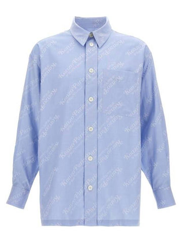 Verdy Logo Print Allover Oversized Cotton Long Sleeve Shirt Light Blue - KENZO - BALAAN 1