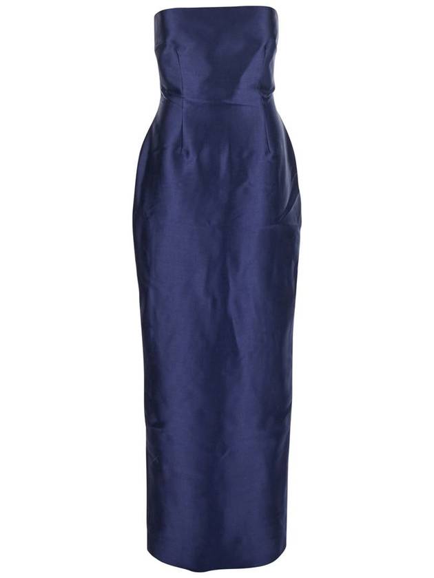 'Lea' Blue Long Dress With Rear Cape Insert And Train In Tech Fabric Stretch Woman - SOLACE LONDON - BALAAN 4