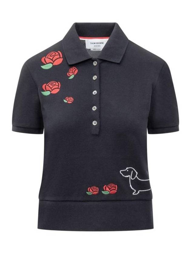 Classic Pique Hector Rose Rib Cuff Polo Skirt Blue - THOM BROWNE - BALAAN 1