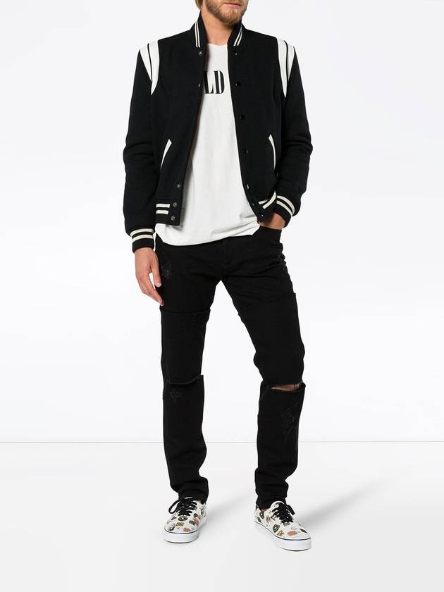 Teddy Bomber Jacket in Wool Black White - SAINT LAURENT - BALAAN 3