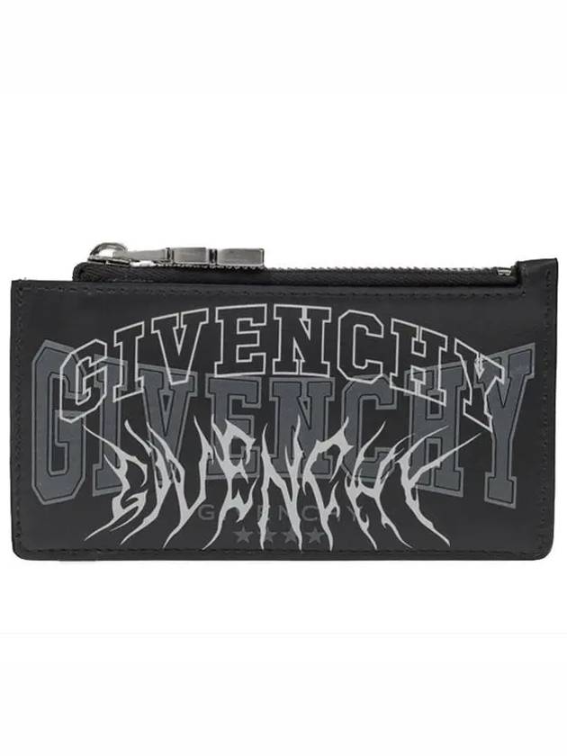 Multi logo leather zipper card wallet charcoal black BK60DNK1P1 028 - GIVENCHY - BALAAN 1